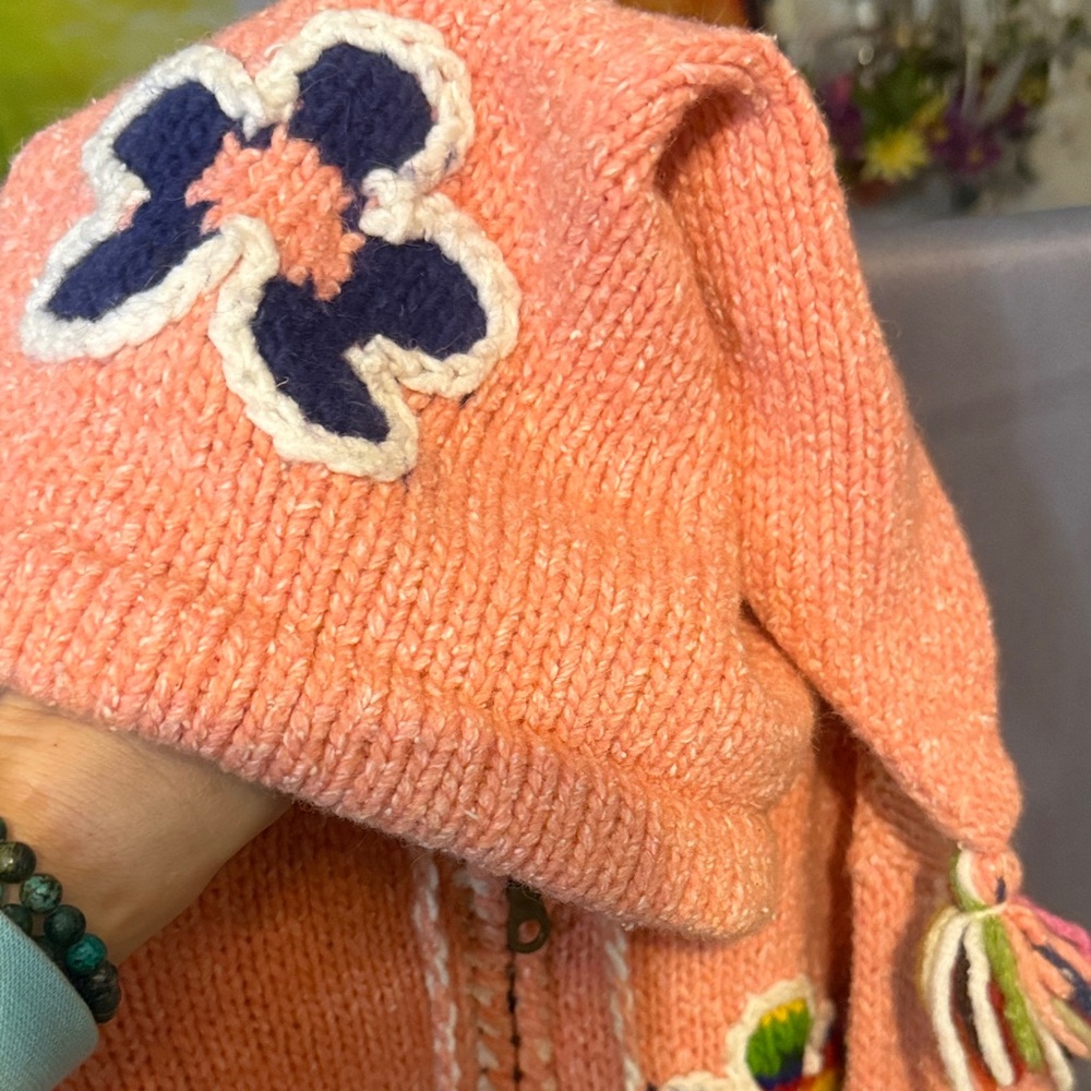 Colorful Flower Knit Full Zip Hoodie handmade 4T see measurements - Picture 7 of 7